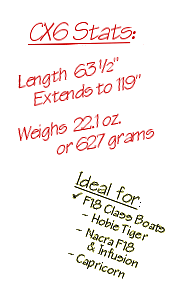 CX6 Stats: Length 63 1/2" / Extends to 119" / Weighs 22.1 oz. or 627 grams